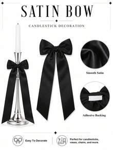 12pcs/Set Satin Ribbon Black Bow Decor, Black Self Adhesive Bow Candlestick Decor Gift Wrapping Bowknot Decorations Bows For Table For Candle-Holder Christamas Decor, Wrapping Home Party, Bridal Showers, Birthdays Centerpieces Table Decor - Black - View 6