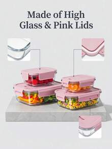 Asnews Snap-Lock Lid Glass Food Storage Containers Set, Built-In Vent Valve On Lids, 8Pcs Assorted Sizes In Blue And Pink, For Kitchen Meal Prep, Pantry Organization And Portable Lunch Storage - Multicolor - View 3