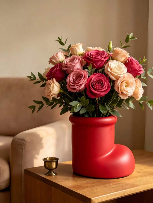 1pc Modern Minimalist Desktop Decorative Vase, Bright Solid Color Decorative Flower Pot, Home Living Room Coffee Table Centerpiece, Suitable For Floral Arrangement, Wedding Party Display Decor