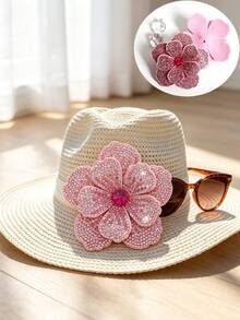 2/1pc Rhinestone Embellished Double Layer Five-Petal Flower Applique, Handmade Sew-On DIY Clothing Trim Accessory, Suitable For Shoes, Hats, Bags, Hair Accessories - Multicolor - View 2