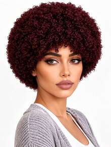Fashionable 8-Inch Burgundy Curly Wig, High-Temperature Synthetic Heat-Resistant Wig, Natural Voluminous Style, Perfect For Various Parties And Balls - Burgundy - View 2