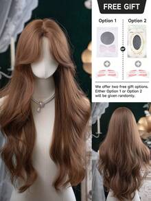 alicegarden 28 Inch Front Lace Front Wavy Wig, Flaxen Brown, Middle Part Design, Suitable For Women's Daily, Party, Cosplay Use, Natural And Durable, Suitable As A Gift - Linen Brown - View 6