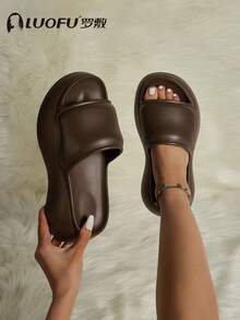 luofu New Summer Women Casual Simple Platform Thick Sole Solid Color Sandals, Fashion Outdoor Beach Party High Heel Slippers,Travel Essential - Brown - View 2