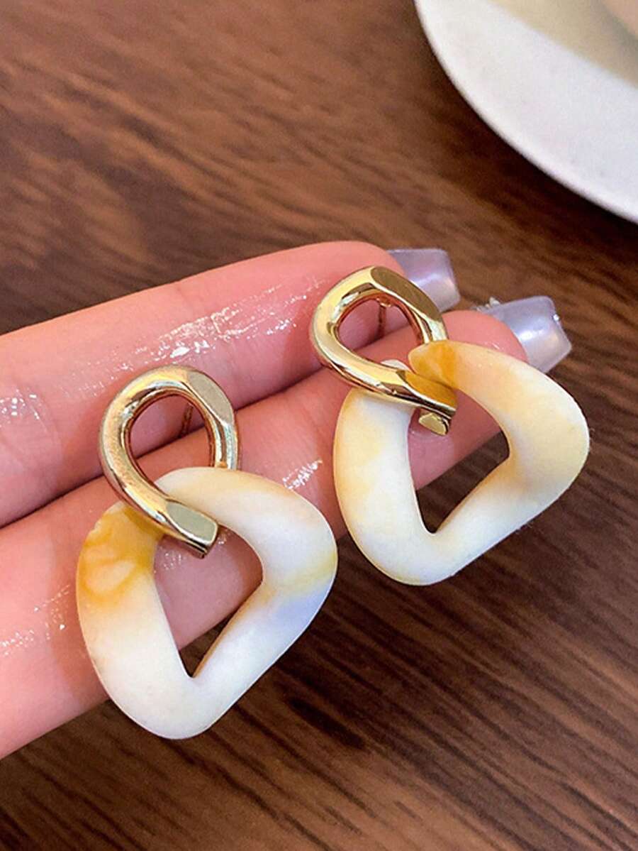 Double-Ring White Exaggerated Earrings - Elegant, Niche And Unique Earrings For Women - Multicolor - View 1