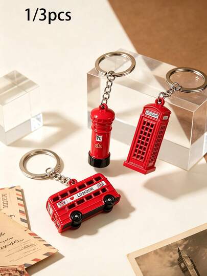 1/3pcs Vintage London Style Keychain, Double Decker Bus, Telephone Booth, Post Box Design Zinc Alloy Mini Pendant, Bag Charm, Travel Souvenir, Graduation, Father's Day, Teacher's Day, Birthday Party Gift