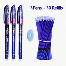 1 Pack Of 2 Pens + 20 Refills + 1 Random Color Eraser, 0.38mm Erasable Pens For Students, Refillable Smudge-Resistant Ballpoint Pens With Smooth Writing, Back To School - Multiple Styles - View 6