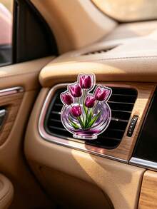 2D Creative Purple Tulip Vase Car Air Vent Clip, Acrylic Simulation Flower Auto Air Outlet Ornament, Cute Car Interior Decor Accessories For Ladies - 2D Tulip Vase - View 3
