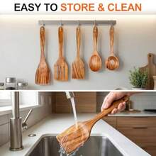 5pcs Best Wooden Spoon Cooking Kitchen Utensils Set, Cooking Spatula, Tableware, Slotted Serving Spoon, Flat Scraper Set, Wooden Tableware, Mixed Cooking Spoon Kitchen Tools - View 4