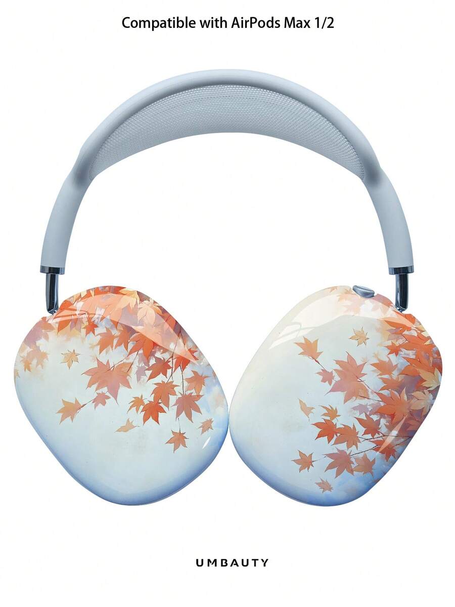GIIPPA Glossy Hard Ear Cup Protective Cover Maple Leaf Pattern Unisex Anti-Scratch Shell Compatible With AirPods Max 1/2 Oval Over-Ear Headphones For Daily Commute, Campus, Cafe, Travel, Picnic And Other Scenarios Matching Accessories - Orange - View 1
