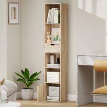 Estante para livros, prateleira, unidade de armazenamento com gaveta e compartimentos abertos, 30 x 24 x 158 cm, natural - A - Ver 11
