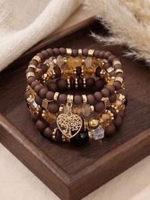 4pcs Bohemian Multi-Layer Beaded Bracelets Crystal Heart Women's Personalized Jewelry - Multicolor - View 1