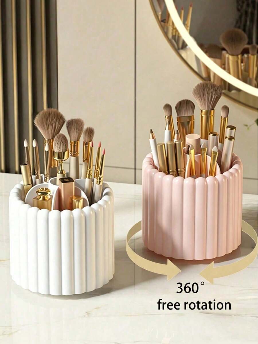 Rotating Makeup Brush Holder, Large Capacity Cosmetic Organizer, Multi-Functional Student Stationery Pen Holder, Detachable Desktop Makeup Brush Storage Tube, Vanity Storage Rack, Women's Gift, College Dorm Essentials, Apartment Must-Haves - Multicolor - View 1