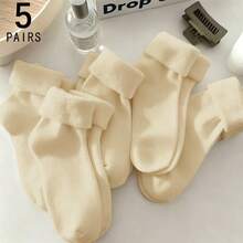 1/3/4/8/16 Pairs Women's Solid Color Warm Thermal Lined Mid-Calf Socks, Winter - Multicolor - View 48