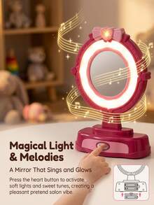 Mini Hair Salon Toy Set With Detachable Hair Dryer, Music & Light Mirror, Beauty Accessories, Parent-Child Interactive Role Play, Suitable For Girls 3+ Years Old, Halloween Gift, Birthday Gift - Multicolor - View 7
