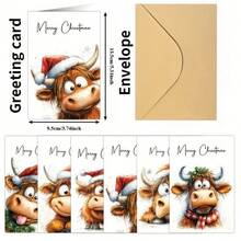 12pcs Funny Christmas Cow Greeting Cards And Envelopes Set - Holiday Highland Cow Theme, Suitable For Friends And Family Christmas Greeting Cards, Thank You Cards - Perfect For New Year And Christmas Party Decoration - 12 Cards and 12 Envelopes - View 4