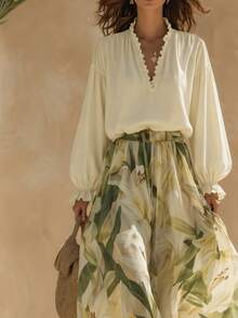 Women's Spring/Summer Halter Neck Top And Elegant Floral Pants 2 Pieces Set, Casual Daily & Vacation Outfit - Apricot - View 5