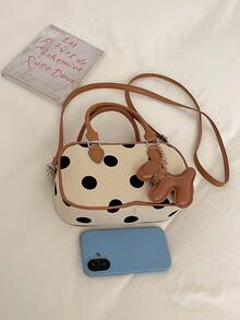 2026 Autumn Fashion Polka Dot Women's Handbag, Commuter Versatile Niche Design Large Capacity Bowling Bag - Khaki - View 5
