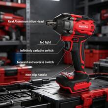 SuperPan Brushless Lithium Battery Impact Wrench 380N.M High Torque 1/2" Square Drive, 0-2300RPM/0-3200IPM, Automotive Tire Change / Steel Structure Installation / Construction Site General Purpose (Bare Tool) - Red - View 4