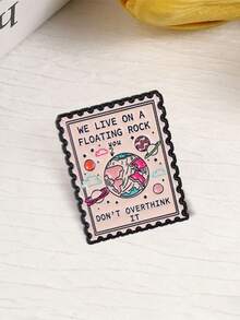 Stamp‑Shaped Space Planet Enamel Pin Relaxing Quote Lapel Brooch For Jacket Backpack - Multicolor - View 8