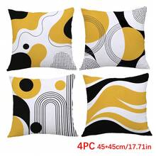 4 pièces Housses de coussin minimalistes quotidiennes jaune & noir motif géométrique abstrait bohème, imprimé unilatéral en velours peau de pêche doux pour la peau, housses de coussin 45*45CM convenant pour la décoration de chambre, décoration de salon intérieur, décoration de fête, cadeau de housse de coussin décorative - Multicolore - Voir 11