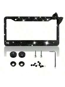 Rhinestone License Plate Frame With Bow – Bling Crystal Car Tag Holder For US Standard Plates, Includes Screws & Caps, Girly Auto Accessory - A - View 11