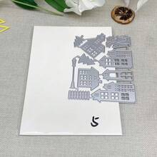 (Termasuk 5 Lembar Kertas Bunga Kering) Templat Cetakan Pemotong Logam Bangunan & Rumah untuk Album Foto DIY, Kotak Hadiah, Kartu Kertas, Kartu Ucapan, dan Scrapbooking - DX691+5PCS Kertas Timbul - View 1