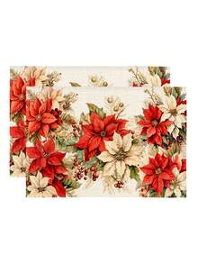 1pc Christmas Pattern Printed Table Runner, 4pcs Christmas Pattern Printed Placemats, Suitable For Holiday, Party, Birthday, Dinner, Kitchen Dining Table Decoration, All Season Room Decor, Home Textile Decoration Table Runner - Multicolor - View 5