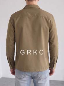 GRKC 男士領長袖梭織寬鬆休閒鈕扣襯衫，秋冬款 - 駝色 - 查看 5