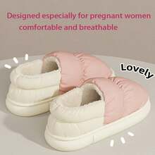 MAOLI Sandal Dalam Ruangan Berlapis Termal dengan Ujung Tertutup Warna Polos, Gaya Pasangan Unisex, Lembut dan Nyaman, Cocok untuk Musim Dingin di Dalam dan Luar Ruangan, Salju, Bagian Atas Kain Bulu Angsa, Tahan Air dan Mudah Dibersihkan - Berwarna merah muda - View 7