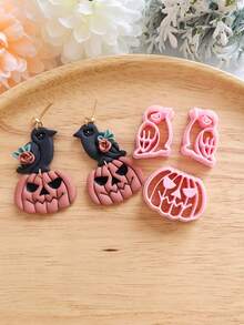 Halloween Crow Pumpkin Soft Clay Cutting Mold, Dark Vintage Style DIY Handmade Earring Pendant Patch Making Tool, Polymer Clay Press Mold, Handmade Ceramic Accessory Shaping Tool - Halloween Crow Pumpkin - View 9
