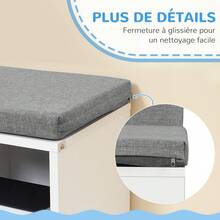 Estante/banco 2 em 1 com 5 compartimentos de arrumação e 2 almofadas, 108 x 30 x 60 cm, branco/cinzento - A - Ver 9