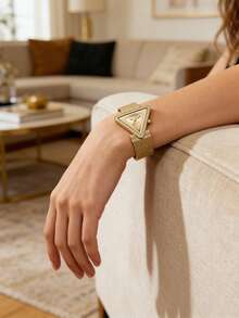 Guess Women's Inverted Triangle Dial Warm Tone Metal Mesh Strap Shiny Bezel Unique Silhouette Analog Quartz Wristwatch Best Friend Gift - one-size - View 3