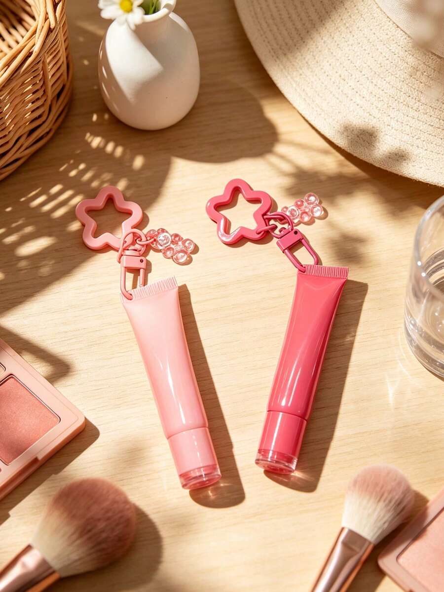Kit Pembuatan Gantungan Kunci Lip Gloss, Termasuk Satu Liontin Beruang dan Satu Gantungan Kunci Bintang. Gantungan kunci ini dihiasi dengan liontin beruang. Juga merupakan aksesori kecantikan yang stylish. (Tabung lip gloss kosong, dapat diisi ulang.) - MultiWarna - View 1