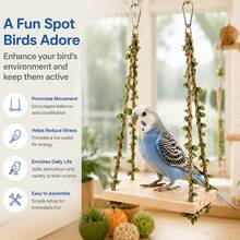 1pc Wooden Bird Swing Perch With Leaf Decoration, Hanging Platform Toy For Parrots, Small Parrots And Small Birds, Woven Rope Interactive Swing, Smooth Wooden Seat, Bird Cage Accessory, Suitable For Daily Play And Rest, Colorful Pet Bird Entertainment Supplies - View 5