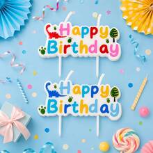 HIBIRTH 1pc Creative Colorful Happy Birthday Letter Candle, Indoor Cake Decoration Candle Supplies, Cute Dinosaur Print Birthday Celebration Party Baking Plug-In - View 5