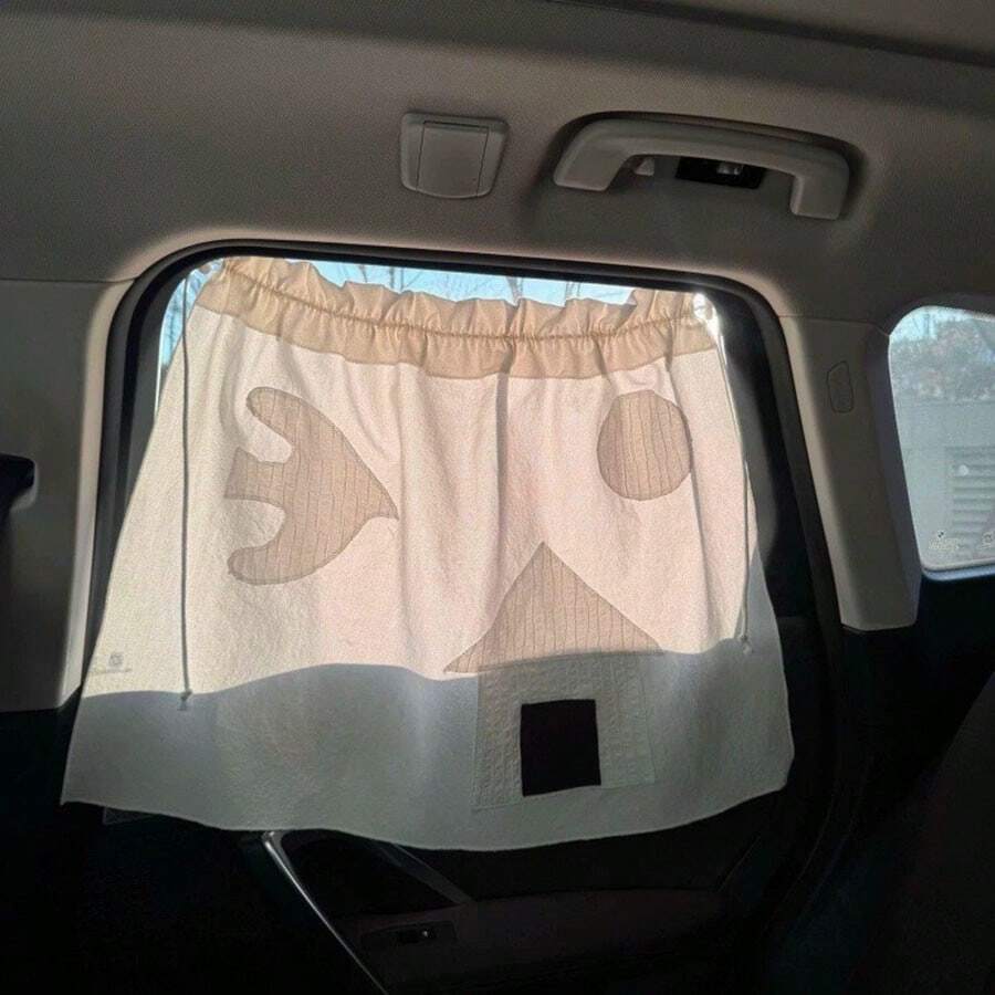 1 Piece Of 70 * 52cm Linen Curtain, Abstract Bird Embroidery Suction Cup Curtain, Car Window, Kitchen, Home Decoration Semi Transparent Sunshade - A - View 1