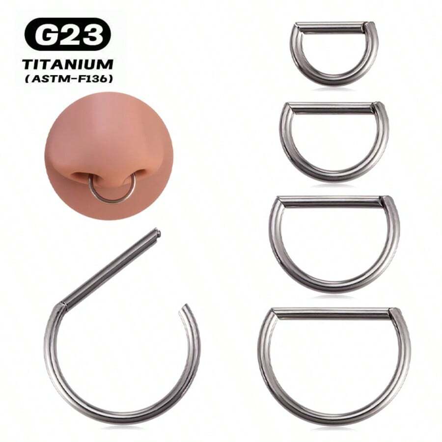 1件鈦合金D型鼻環穿刺飾品，16G 18G 扣環式鼻中隔 Daith 身體穿刺飾品，適用女款男款，軟骨螺旋耳釘耳環 - 銀色 - 查看 1