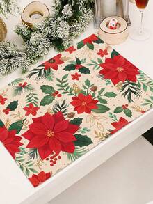 1pc Christmas Series Pattern Printed Table Runner, 4pcs Christmas Pattern Printed Placemats, Suitable For Holiday, Party, Birthday, Dinner, Kitchen Dining Table Decoration, All Season Room Decor, Home Textile Decoration Table Runner - Multicolor - View 7