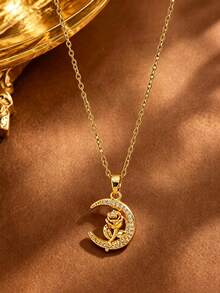 1 Set Random Elegant Style Floral Element Inlaid Glass Stainless Steel Women's Pendant Necklace Suitable For Dating/Vacation Wear - Yellow Gold - View 1
