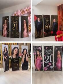 1pc - Personalized Banner, Customized Photo Polyester Fiber Banner. Personalized Wedding Photo Text Poster, Customized Frameless Canvas Graduation Poster, Wedding Welcome Poster, Customized Birthday Party Poster, Wedding Welcome Sign Template - Multicolor - View 5