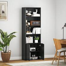 Boekenkast met 4 open vakken en 2 deuren voor woonkamer en kantoor, 59x29x180 cm, zwart - A - Bekijken 10