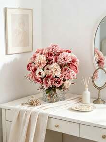 1pc Artificial Roses, Hydrangeas, And Mixed Small Daisies, Suitable For Birthday Parties, Party Decorations, Wedding Baskets, Bridal Bouquets, Home Decor, Valentine's Day, New Year Decorations, Outdoor Gardens, And Back-To-School Season. - Hot Pink - View 5
