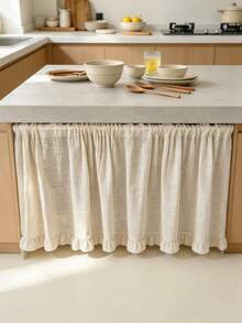1pc French Country Semi-Sheer Ruffle Edge Cabinet Curtain Half Curtain, Suitable For Daily Home Kitchen Cabinet, Living Room, Bedroom, Holiday Party, Cafe, Restaurant Decor Atmosphere - Beige - View 2