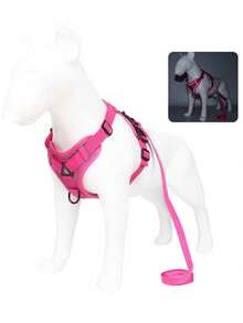 Reflective Pet Harness And Leash Set, For Dogs And Cats, Secure Fit Adjustable Puppy Vest, Soft Mesh Material - Hot Pink - View 7
