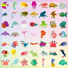 50pcs Ocean Stickers Large Pack, Underwater World Series Design Graffiti Stickers, Suitable For Water Bottles, Laptops, Luggage, Cars, Guitars DIY, Starfish And Jellyfish Decoration, Spring, Easter, Back To School Gifts - Multicolor - View 7