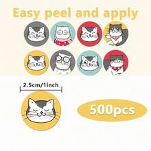 500pcs Cute Cat Doodle Roll Stickers, 1 Inch Round, 8 Patterns, Minimalist Cartoon Hand-Drawn, Perfect For Baking Gift Box Sealing, Party Favor Packaging, Scrapbooking, Kids Reward Stickers, Creative Express Packaging, Market Stall Decoration - Multicolor - View 4
