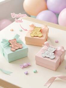 1/3pcs Custom Text Teddy Bear Mirror Acrylic Charm Tag, Engraved Name Mirror Label, Cute Bear‑Heart Shape Ornament For Gift Wrapping Table Place Decor - Multicolor - View 1