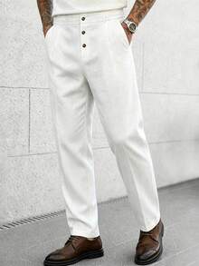 Officeau Men's White Straight Leg Casual Pants, Loose Fit With Drape, Versatile Long Pants For Commuting, Hiking, Fitness, Jogging, Spring/Autumn - White - View 4