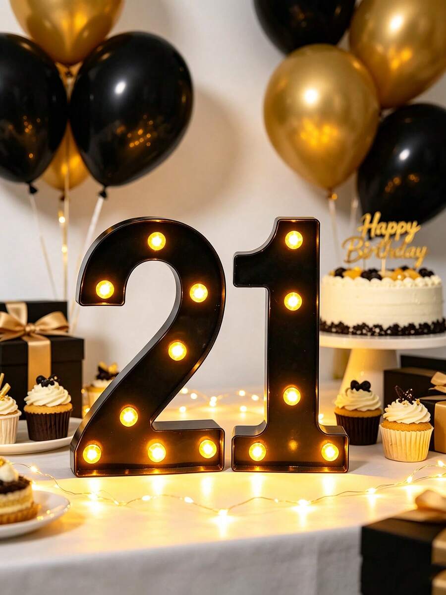1pc 22cm Home Decoration 9-0LED Black Digital Light, Anniversary Holiday Wedding Proposal Birthday Party Decoration Digital Light, Bedside Night Light - Black Number - View 1