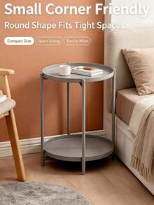 Small 2-Tier Nordic Round Table, Wrought Iron Coffee Side Table, Non-Slip Raised Tray Edge, Sturdy Iron Frame Sofa End Table, Ideal For Bedroom, Living Room & Apartment Decor, Free Storage Rack Included - Multicolor - View 6